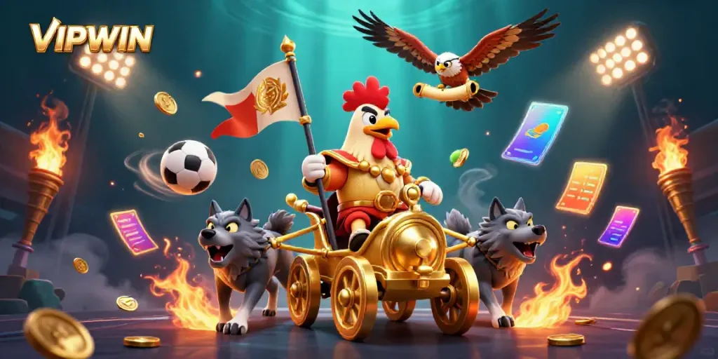 Experience exhilarating sports betting with VIPWIN in a vibrant 3D illustration featuring dynamic characters and elements.