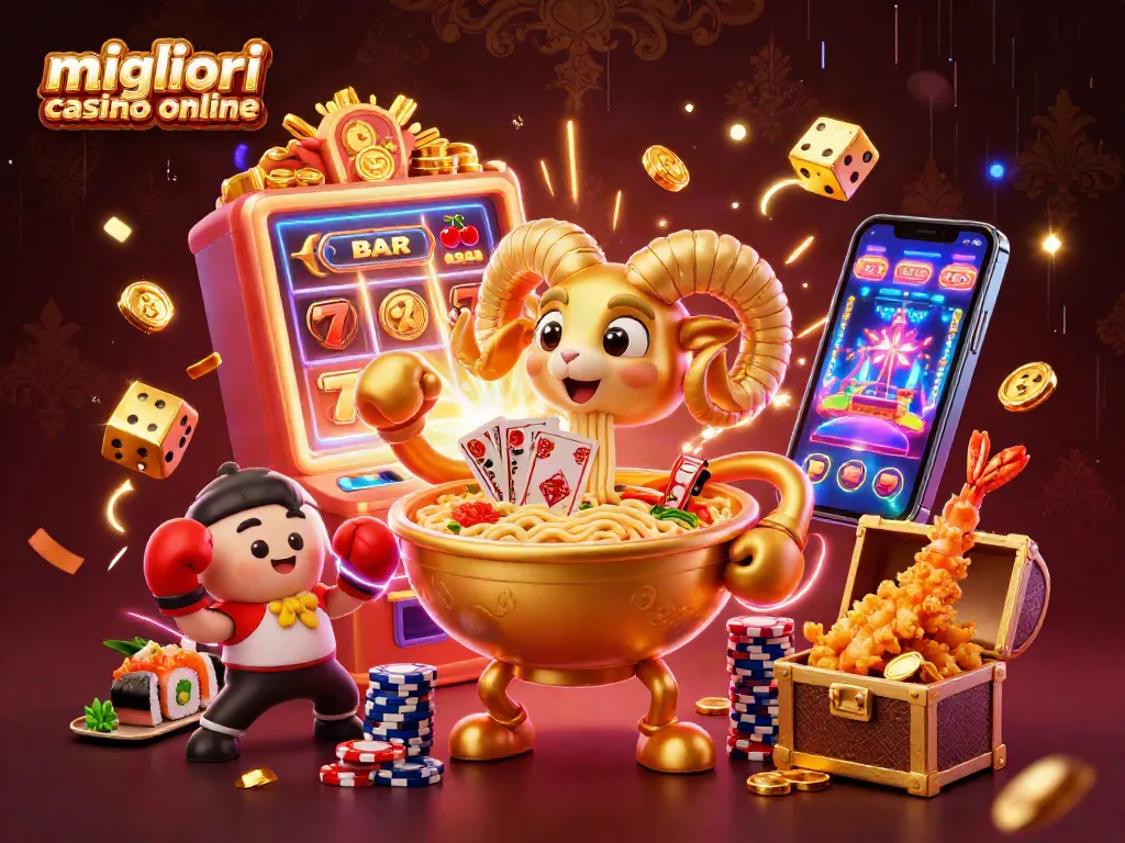 I migliori casino online esplodono di gioia con slot e premi in un'illustrazione 3D dettagliata.