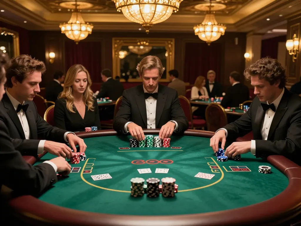 Players engage in a strategic poker game at a vibrant casino in Paris, enhancing their chances with thoughtful bets.
