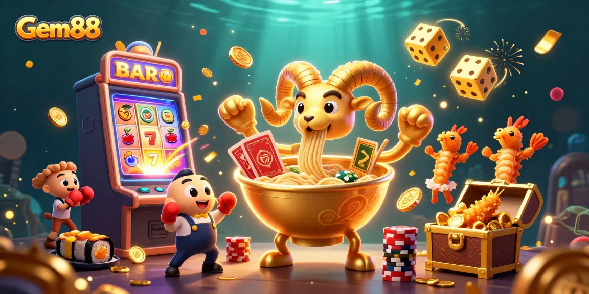 Win big with Gem88's vibrant and dynamic casino scene featuring games and characters.