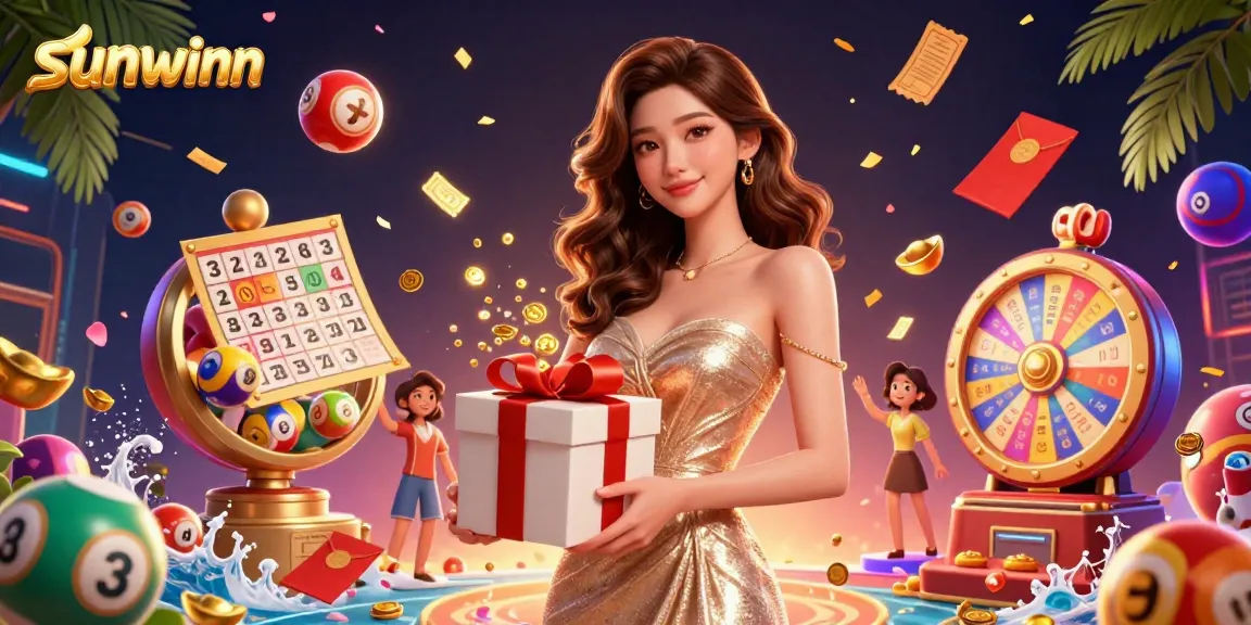 Experience the thrill of sunwinn casino games with dynamic lottery balls and festive elements.