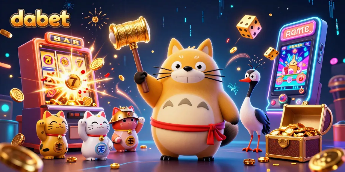 Dabet provides a vibrant casino experience with a cheerful tanuki and dazzling slot machines.