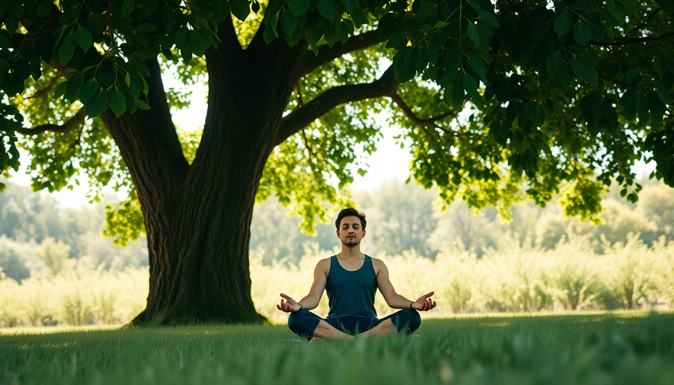 Practicing mindfulness techniques to manage stress and anxiety effectively in a peaceful outdoor setting.
