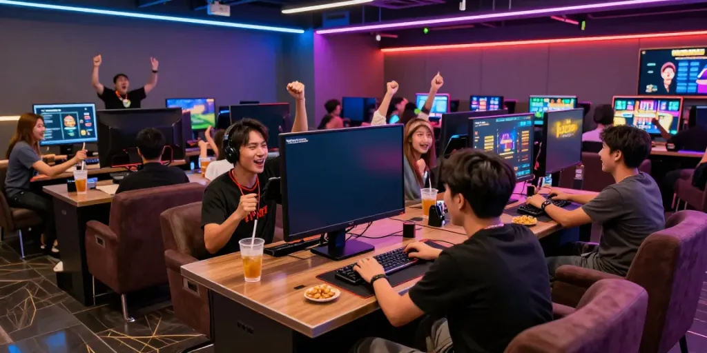 ku88 casino gaming lounge with friends celebrating a win