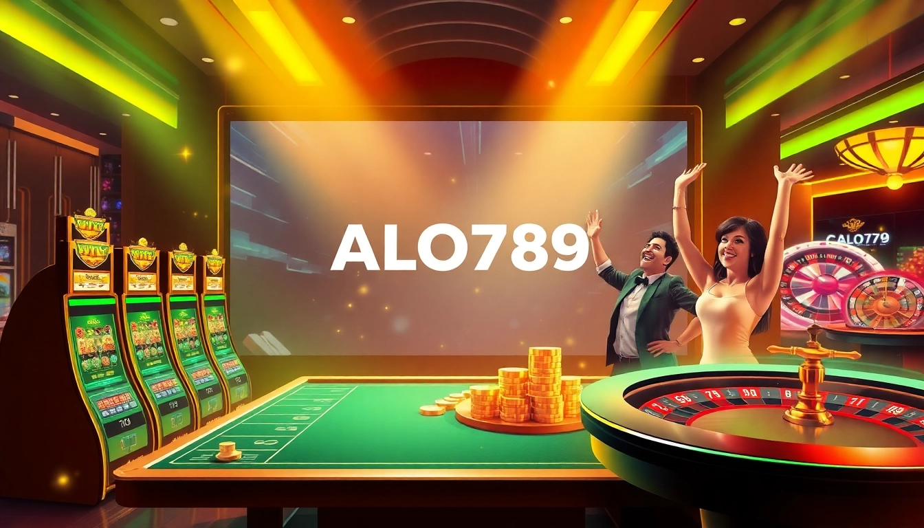 ALO789 gamblers celebrating a big win at a luxurious online casino.