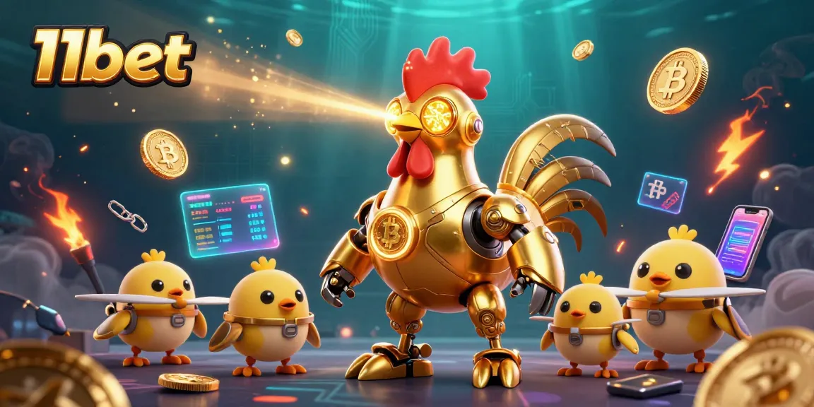 Engage with 11bet's vibrant gambling scene showcasing high-energy characters and digital game elements.