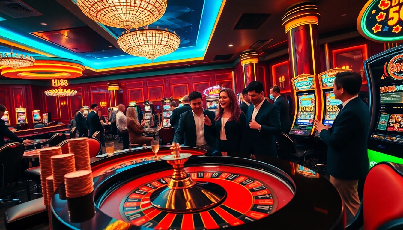 Experience the excitement of Hi88 with players enjoying a luxurious casino ambiance.
