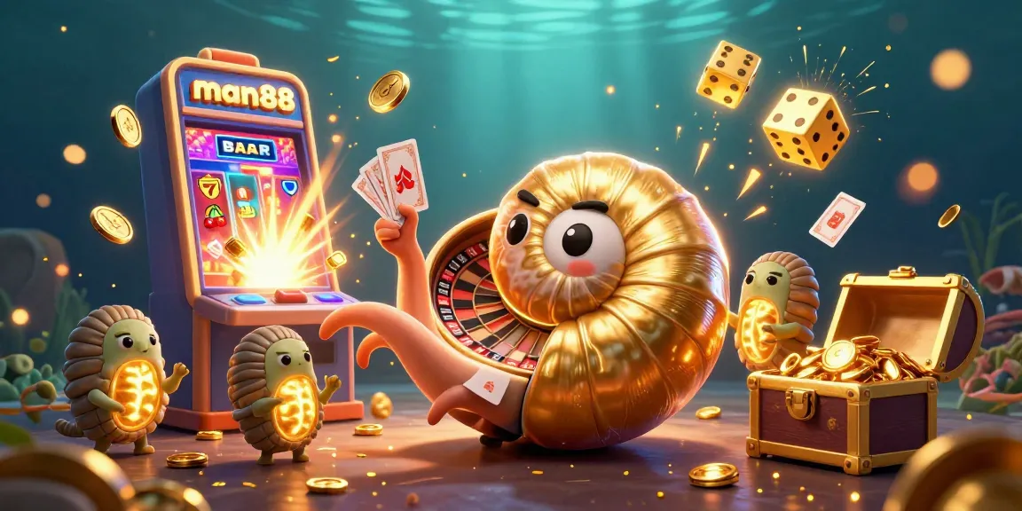 Experience excitement with man88's dynamic slot machines and roulette wheel in a vibrant casino scene.