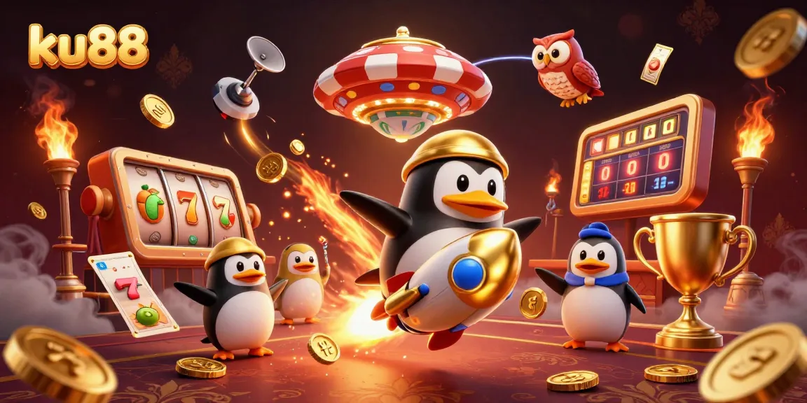 ku88 engages with thrilling online slots adventure amidst dynamic casino themes and vibrant visuals.