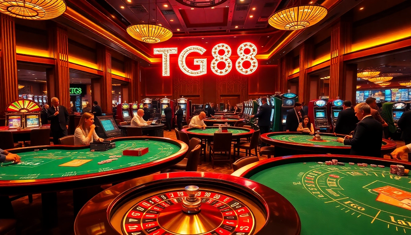 Engaging players experiencing the excitement of TG88 casino games with vibrant atmosphere.