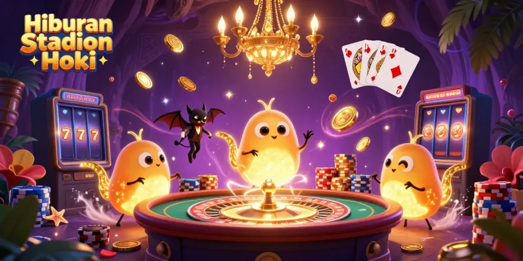 Experience Hiburan Stadion Hoki with our illuminated scene of a vibrant casino atmosphere featuring playful glowworms.