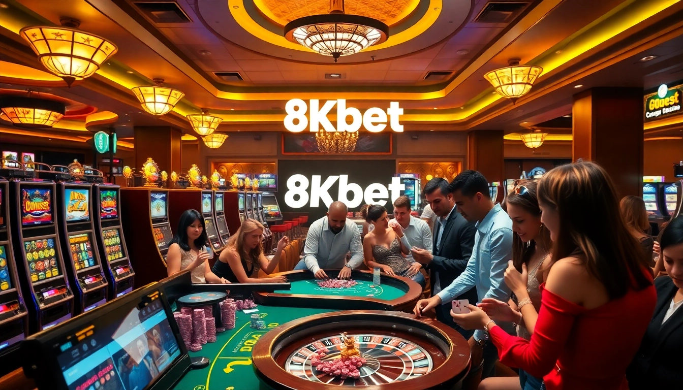 Players actively engaging in games at a luxurious casino, embodying the excitement of 8kbet betting.