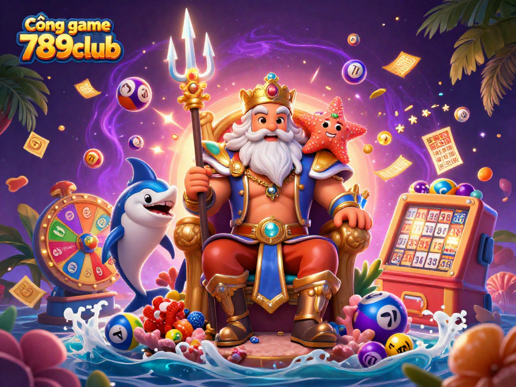 Cổng game 789club tạo không gian sống động với biển số quay xổ số và trò chơi hấp dẫn