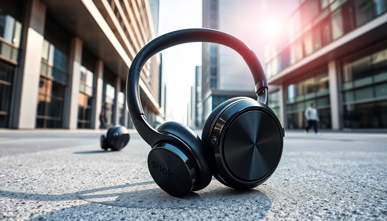 Experience Shokz headphones showcased elegantly in a vibrant urban setting.