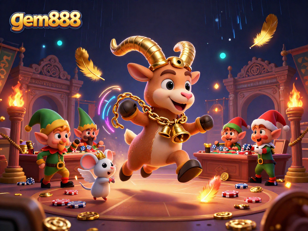 Experience gem888 at a lively casino with Krampus, an angel mouse, and mischievous elves.