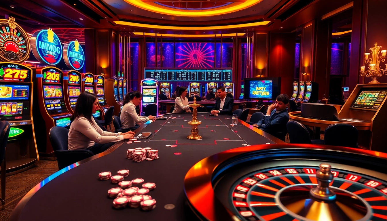 Players enjoy a thrilling game at a casino table with mmoo betting options showcased.